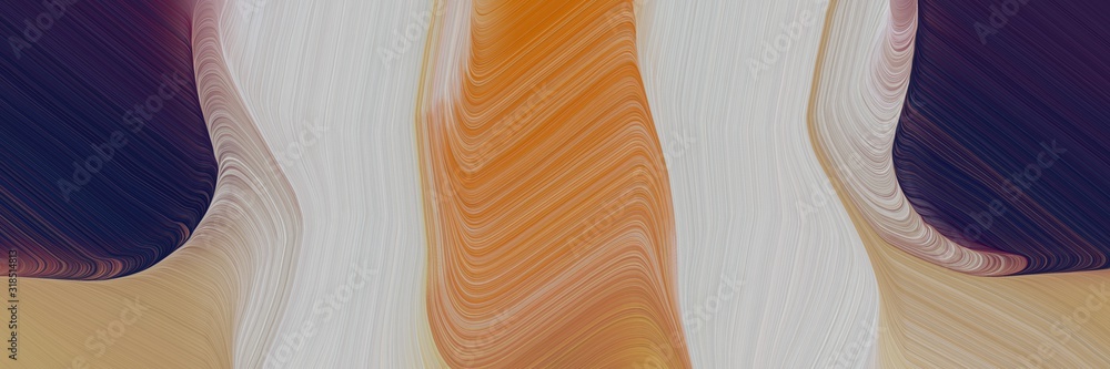 Poster decorative header with very dark blue, ash gray and coffee colors. dynamic curved lines with fluid flowing waves and curves