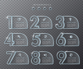 Vector infographic design UI template transparent glass labels and icons