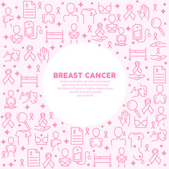 Breast cancer  vector background. Line icons, symbols of love. Banner for web.