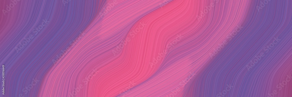 Poster moving designed horizontal banner with antique fuchsia, pale violet red and mulberry  colors. dynamic curved lines with fluid flowing waves and curves