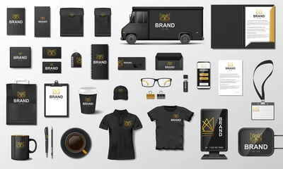 Fotobehang Corporate Branding identity template design. Modern Stationery mockup black and gold color. Business style stationery and documentation. Vector illustration © sergey985
