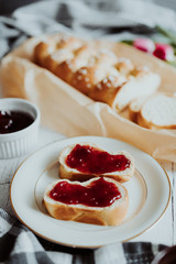 Fresh baked sweet braided yeast bun