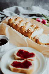 Fresh baked sweet braided yeast bun
