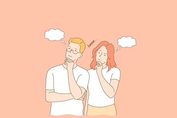 Couple, thought or dream concept. Simple flat vector