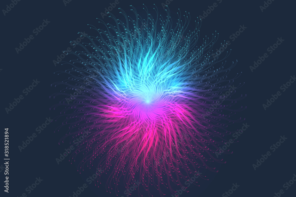 Poster expansion of life. colorful explosion background with connected line and dots, wave flow. visualizat