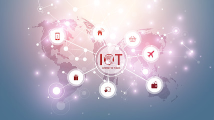 Internet of things IoT and networking concept for your design presentation. Futuristic network connection background for world trade. Internet of things business industry 4.0. Vector illustration.