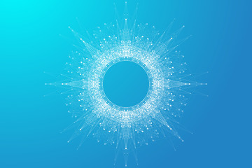 Big Genomic Data Visualization. DNA helix, DNA strand, DNA Test. CRISPR CAS9 - Genetic engineering. Molecule or atom, neurons. Abstract structure for Science or medical background, banner. Wave flow.