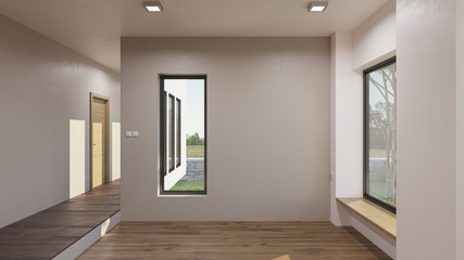 Part of the Empty Ground Floor with Windows in Daylight 3D Rendering