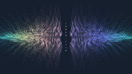Scientific vector illustration quantum computer technology, wave flow. Plexus fiction effect. Deep learning artificial intelligence. Big data algorithms visualization. Quantum explosion background. © BAIVECTOR
