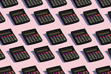 trendy economy pattern of calculators on pink background