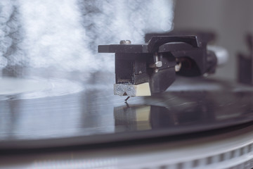 close up image of old record player, retro filtered . selective focus. retro-style