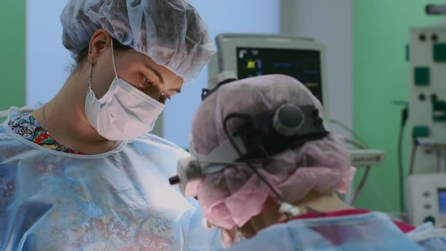 Modern medetsina, a team of surgeons makes an operation. Modern medical equipment allows surgeons to perform delicate and precise operations. Fight against oncology