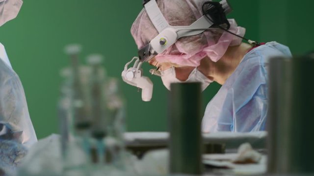 Modern medetsina, a team of surgeons makes an operation. Modern medical equipment allows surgeons to perform delicate and precise operations. Fight against oncology