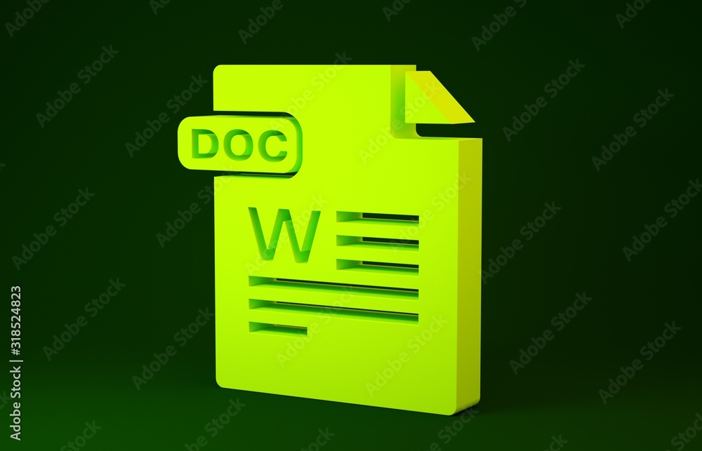 Aufkleber yellow doc file document. download doc button icon isolated on green background. doc file extension 