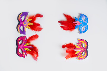 Concept of carnival festival, Hand made carnival mask, mustache  and hat