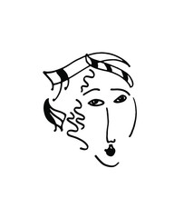 Fototapeta premium Minimal black and white line drawing of abstract young asian woman.