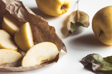 Apples in a package of ubmagi on a white background. Healthy food, zero waste, organic, farm product