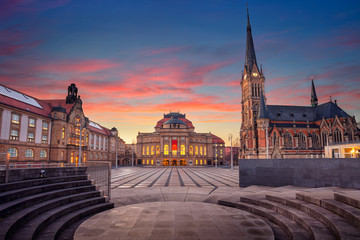 Chemnitz, Germany. Cityscape image of Chemnitz, Germany with Chemnitz Opera and St. Petri Church...