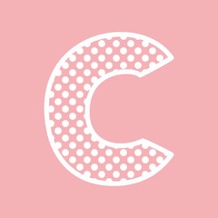 C alphabet vector letter with white polka dots on pink background isolated on white 