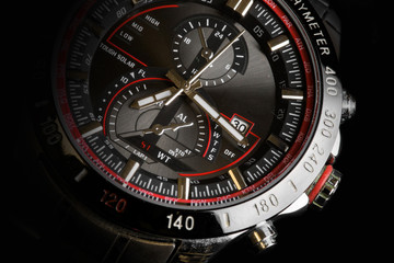 Luxury  sport chronograph black Analog Men's Watch silver red steel for men luxury on black...
