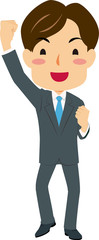 ガッツポーズをするスーツ姿の男性