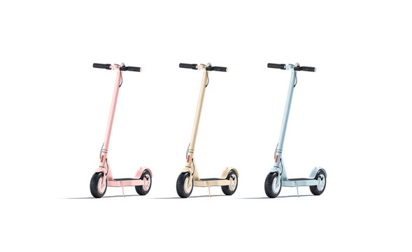 Blank colored electric scooter mockup set, front view