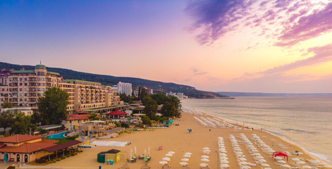 Panoramic view of Golden Sands beach in Bulgaria. 2019
