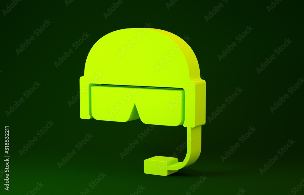 Sticker Yellow Military helmet icon isolated on green background. Army hat symbol of defense and protect. Protective hat. Minimalism concept. 3d illustration 3D render