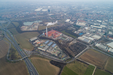 Aerial view of waste collection center with incinerator