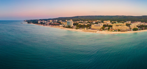 Panoramic view of Golden Sands beach in Bulgaria. 2019