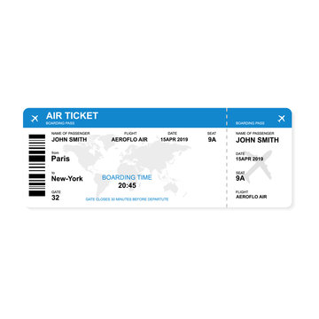 Airplane ticket with shadow. Vector