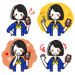 スマートフォンを持った女子高生