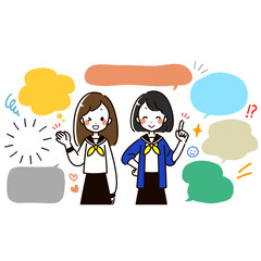 女子高生とふきだしセット
