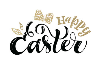 Obraz premium Hand sketched Happy Easter text as Pascha logotype, badge and icon. Drawn Resurrection Sunday postcard, card, invitation, poster, banner template lettering typography. Seasons Greetings