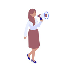 Isometric vector woman with megaphone