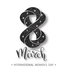 8 March. International Women's Day. Happy Mothers Day. Beautiful women's day background with Black glitter number 8.