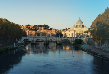 Fototapeta na wymiar St. Peter's Basilica, Sant Angelo Bridge, Vatican, Rome, Italy