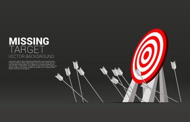 multiple arrow archery missing target on tripod on the floor. Business Concept of marketing target and customer.Company vision mission and goal.