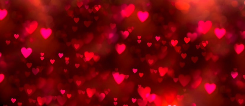 Fototapeta Valentines day background banner - abstract panorama background with red and pink hearts - concept love