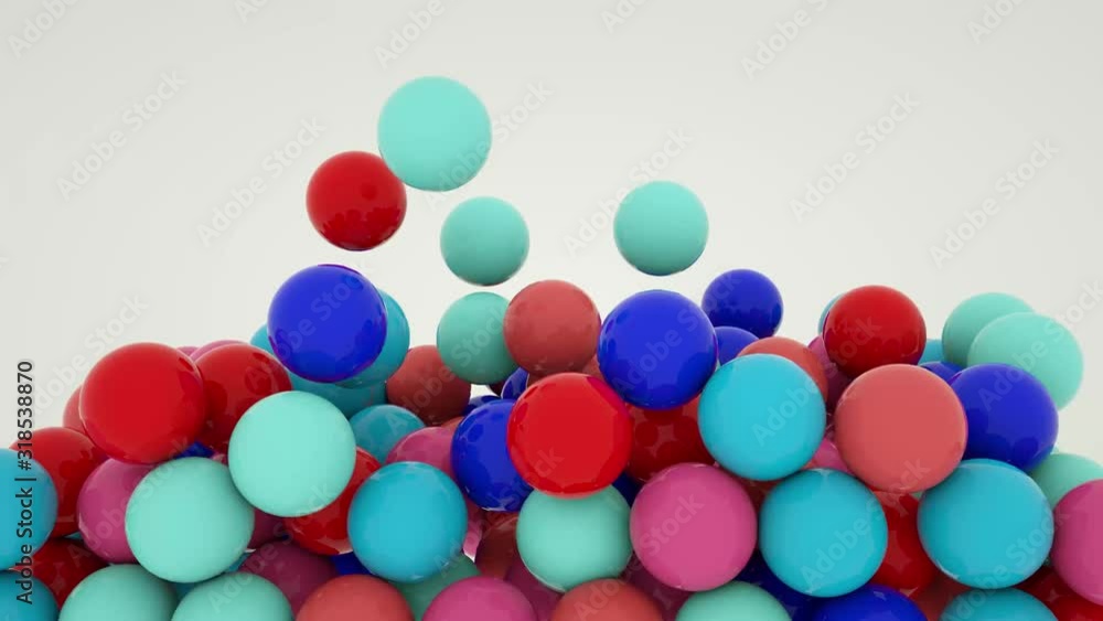 Poster multi-colored glossy balls quickly fill the screen. animated screensaver. 3d render
