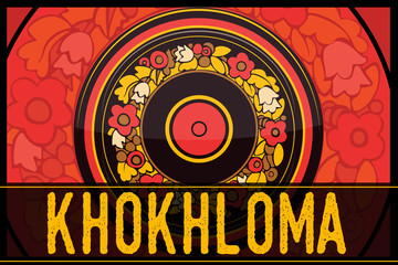 Khohloma floral traditional ethnic pattern. Kitchen plate.