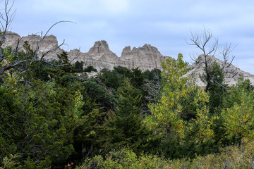 Panoramic View of the Stone Hills in the Badlands National Park