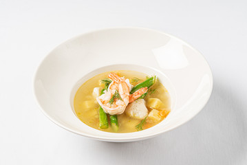 seafood soup on the white background