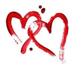 Two red hearts painted with a brush
