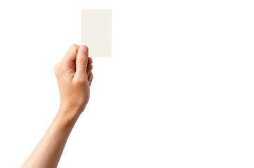hand holding blank card solated on white background with clipping path.