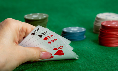 View of a gaming table with green mat