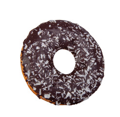 Fresh chocolate donut with coconut isolated on the white