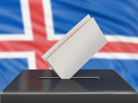 Ballot box with Icelandic flag on background 