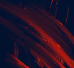 Red brush strokes on dark blue background.   
