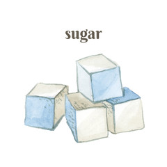 Lump sugar. Watercolor hand drawn illustration isolated on white background.